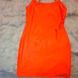Bright orange, mini dress